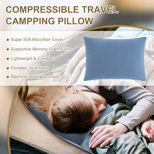 Ivellow Memory Foam Travel Pillow Compressible Camping Pillow for Sleeping Shredded Memory Foam Pillow Compact Firm Supportive Travel Pillow for Adults Kids Outdoor Hiking Essential Gear Blue-M - Image 2