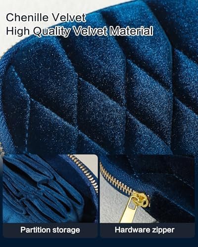 Small Travel Jewelry Case, Mini Travel Jewelry Bag with Zipper, 5-Layer Velvet Organizer Pouch for Bracelet Rings Earrings - Diamond Stitched Velvet Teal Blue - Image 5