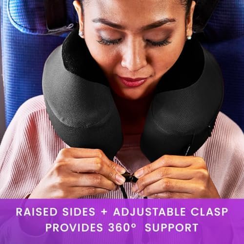 Cabeau Airplane Travel Pillow for Long Flights - Evolution S3 - Supportive Memory Foam with Seat Straps to Secure Your Head and Neck and Provides 360° Support (Jet Black) - Image 5