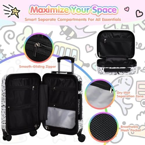 smilesun 2PCS Kids Luggage Set with DIY Coloring, 14" & 20" Lightweight Travel Carry On Suitcase with Spinner Wheels, TSA Lock - Image 6