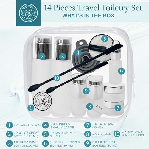 14 Pcs Travel Skincare Containers Set-TSA Approved Toiletry Bag & Glass Travel Bottles for Toiletries Pump, Spray & Dropper Bottles Travel Size Containers for Foundation, Serum Moisturizer Oil & Cream - Image 2