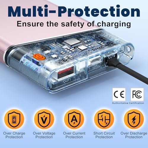 Portable Charger Power Bank, 10000mAh 22.5W PD Super Fast Charging Powerbank with Built-in USB C in&Out Cable, Slim External Phone Battery Pack for iPhone 17/16 Samsung S24 Android etc (Pink) - Image 8