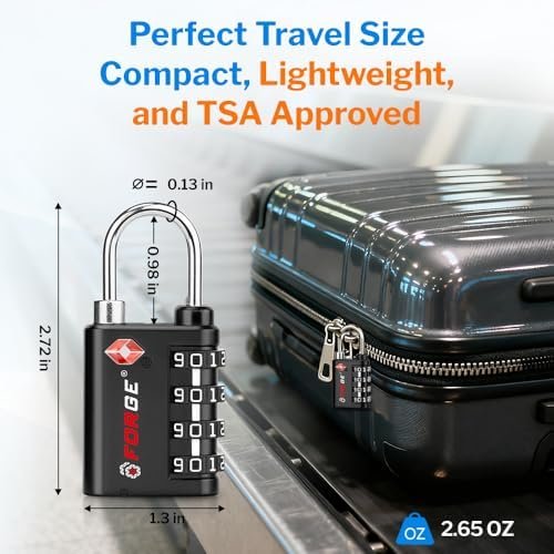 Forge Dual-Opening: Key or Combination Lock, TSA Approved Lock for Luggage, Pelican case, Travel, Gym, School,Luggage Combination Lock,Travel Bag Lock (Black 2 Pack) - Image 4