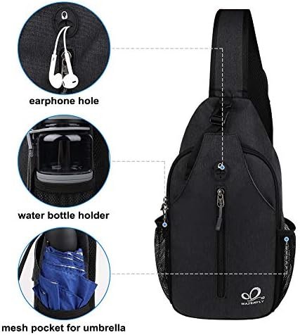 WATERFLY Crossbody Sling Backpack Sling Bag Travel Hiking Chest Bag Daypack (Black) - Image 5