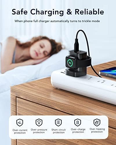 VRURC Charger for iPhone & Apple Watch, 20W USB C Fast Charging Block, 3-in-1 Compact Travel Adapter with 2 Port for iPhone 17/16/15/14/13, Wireless Magnetic for iWatch SE/11/10/9/8/7/6/5/4-Black - Image 6