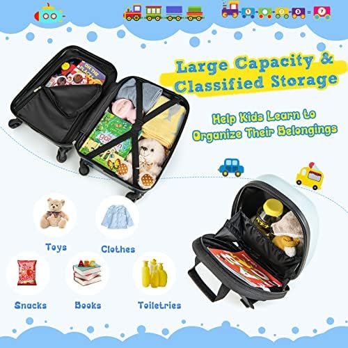 HONEY JOY Kids Luggage, 12" Toddler Backpack & 16" Travel Suitcase with Wheels, Lightweight Toddler Girls Suitcase, Durable ABS Hardshell, 2Pcs Carry On Luggage Set for Boys Girls(Car) - Image 7