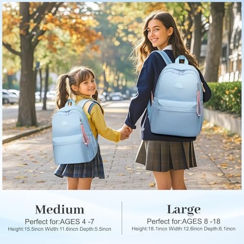 Caran·Y Kids Backpack Large Space Waterproof Classic School Backpack Light Weight Two Size Multi-pocket Toddler Backpack (Aqua Blue, Medium) - Image 2