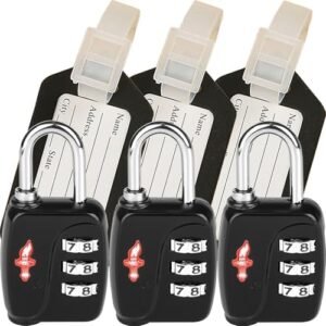 3 Sets TSA Approved Luggage Lock Combo - Secure Travel Essential w/Free Luggage Tag! Combination Lock for Suitcases, Backpacks, Gym Lockers & School