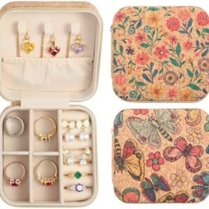2 Pack Travel Jewelry Case – Small Retro Print Jewelry Organizer Box, Portable PU Leather Mini Storage for Rings, Earrings, Necklaces, Bracelets – Gift for Women & Girls