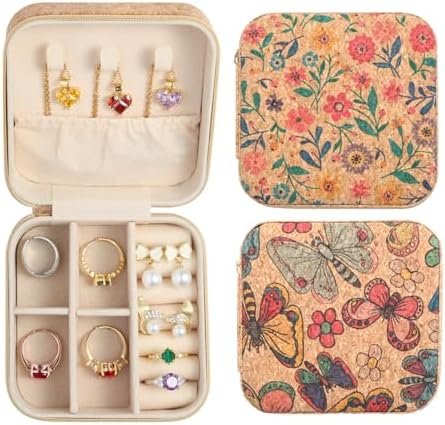 2 Pack Travel Jewelry Case – Small Retro Print Jewelry Organizer Box, Portable PU Leather Mini Storage for Rings, Earrings, Necklaces, Bracelets – Gift for Women & Girls