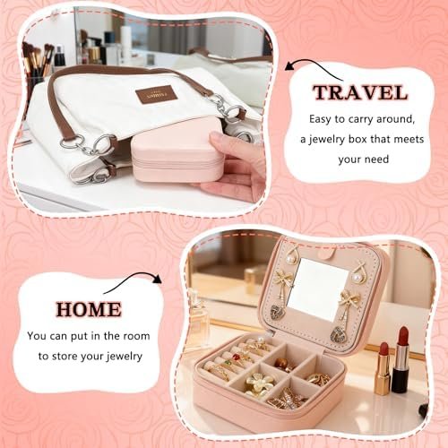 Travel Jewelry Case and Organizer with Mirror,Portable Mini Storage Box for Rings, Earrings, Necklaces, Gift for Mother Mom, Girl, Daughter, Sisters, Bridesmaids, Mother's Day Gift - Image 6