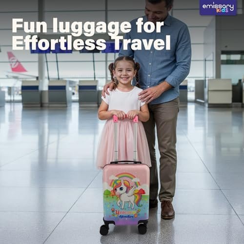 emissary 7pcs Unicorn Girl’s Luggage Set with wheels – Rolling Luggage, Backpack, Eye Mask, Toiletry Bag, Suitcase Tag, Neck Pillow & Water Bottle – Carry Luggage for Kids & Girls with Wheels - Image 2