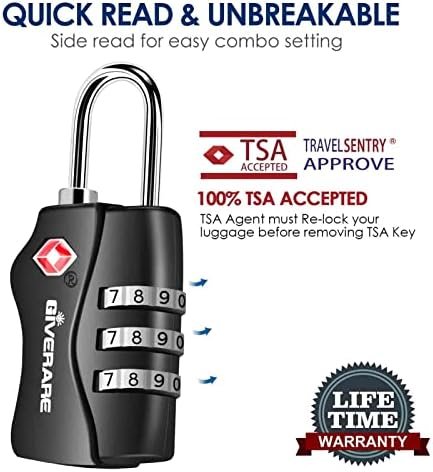 2 Pack TSA Approved Travel Luggage Locks, Combination Lock Keyless, 3-Digit Padlocks, Travel Sentry Accepted Compatible Padlock for Gym Locker, Golf Bag Case, Backpack, Black-by GIVERARE - Image 7