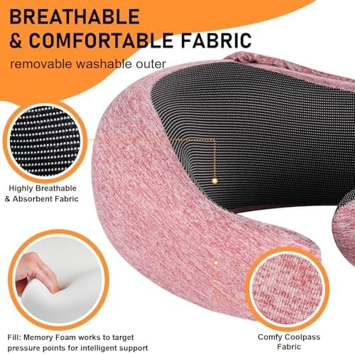 Travel Pillow - Hooded Neck Pillow Airplane Memory Foam Filling for Plane, Office, Cars Sleeping, Road Trip, Long Flights, Portable Plane Accessories, Includes Eye Mask & Earplugs (Red) - Image 3