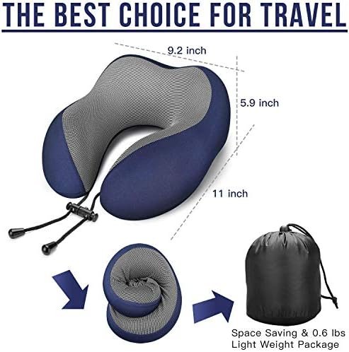 MLVOC Travel Pillow 100% Pure Memory Foam Neck Pillow, Comfortable & Breathable Cover, Machine Washable, Airplane Travel Kit with 3D Contoured Eye Masks, Earplugs, and Luxury Bag, Standard (Blue) - Image 5