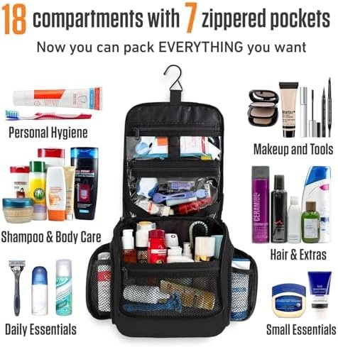 VENTURE 4TH Hanging Travel Toiletry Bag for Women & Men – Large Toiletry Organizer with 18 Compartments, Removable TSA Pouch, Travel Wash Bag for Toiletries, Makeup & Shaving Kit (Black) - Image 3