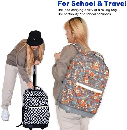 J World Sundance Laptop Rolling Backpack for Girls Boys. Roller Bookbag with Wheels, Navy - Image 2