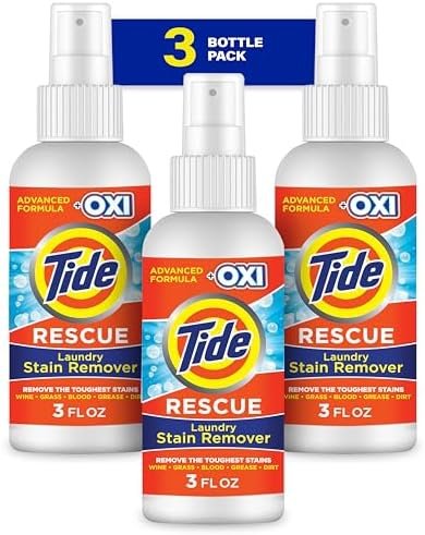 Tide Laundry Stain Remover Spray with Oxi, Travel Stain Remover for Clothes, Carpet, Upholstery, Pet Bedding, Stain Treater Spray for Tough Stains from Wine, Coffee, Grease, 3 Oz (Pack of 3)