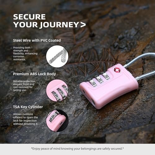 Luggage Locks TSA Approved 2 Pack, Small Padlock Combination, TSA Locks for Luggage, Travel Combo Padlock with Code, for Suitcase, Backpack Zipper, Locker, Gun Case (Black+Pink) - Image 4