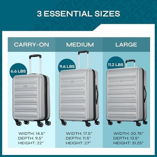 Westridge Hardshell Luggage Set - 3 Piece Set - 20" Carry-On, 24” & 28” Checked Luggage Set with 360° Spinner Wheels - Expandable Suitcases for Extended Travel - Durable ABS Shell - Silver - Image 3