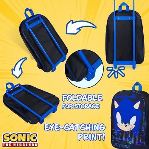 Sonic The Hedgehog Kids Suitcase, Foldable Trolley Bag 15.35” x 10.63” x 3.94” - Image 4
