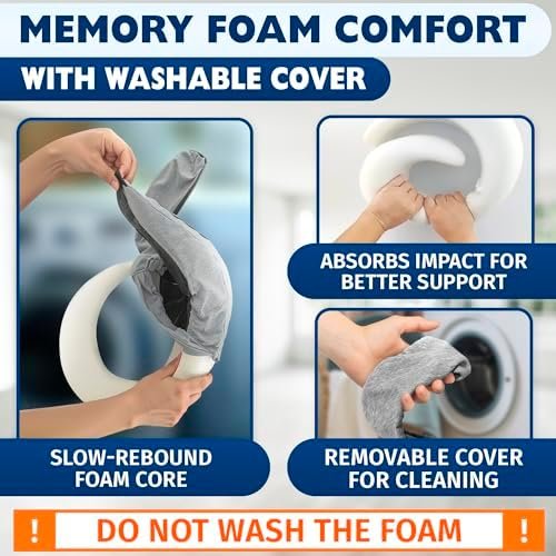 Traveling Neck Pillow – 4-in-1 Set | Adjustable Memory Foam Airline Pillows for Sleeping on Long Flights, Earplugs, Eye Mask, & Cover | Washable Cotton Cover, Hook-and-Loop Closure – Car and Train Use - Image 6