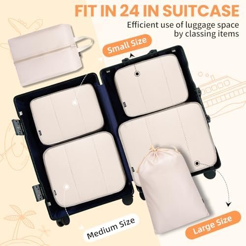 BAGAIL 6 Set Packing Cubes Luggage Packing Organizers for Travel Accessories-Beige - Image 7