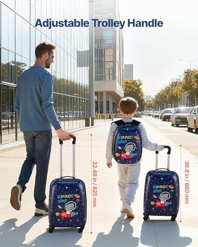 VEVOR Kids Luggage Set, 2 Piece, 18 Inch Hardside Rolling Wheels Suitcase with Hard-Shell Backpack, Dinosaur Kids Carry on Luggage Set, Holiday Birthday Gift for Girls & Boys, Airline Approved - Image 5