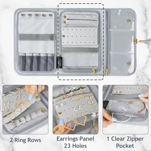 MATEIN Jewelry Travel Organizer for Women, Tangle Free Portable Leather Jewelry Storage Roll Bag Envelope Clutch, Waterproof Lightweight Jewelry Case Holder for Necklaces, Rings, Earrings, Bracelets - Image 4