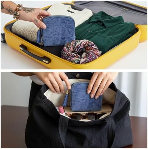 Small Jewelry Travel Case, Blue Jewelrys Pouch Bags with Zipper, Portable Jewelry Organizer Storage Bag for Women Gifts, Velvet Jewelrys Organizer for Bracelet Rings Earring - Image 5