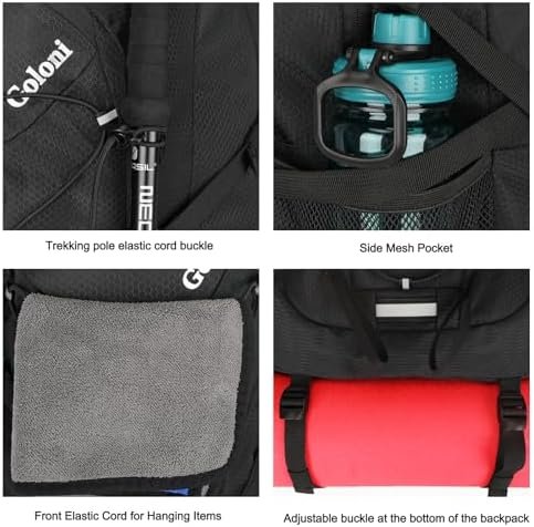 45L Hiking Backpack with Rain Cover, Lightweight Foldable Camping Backpack for Trekking, Water-Resistant Daypack with Hiking Pole & Mat Carrying System,Black - Image 7