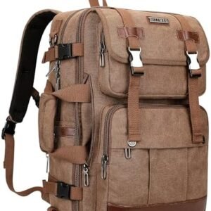 WITZMAN Canvas Travel Backpack for Men Large Laptop Backpack Fit 16 inch Carry-on Airline Approved Convertible Shoulder Rucksack(A6617-3 Brown)