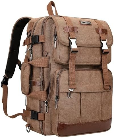 WITZMAN Canvas Travel Backpack for Men Large Laptop Backpack Fit 16 inch Carry-on Airline Approved Convertible Shoulder Rucksack(A6617-3 Brown)
