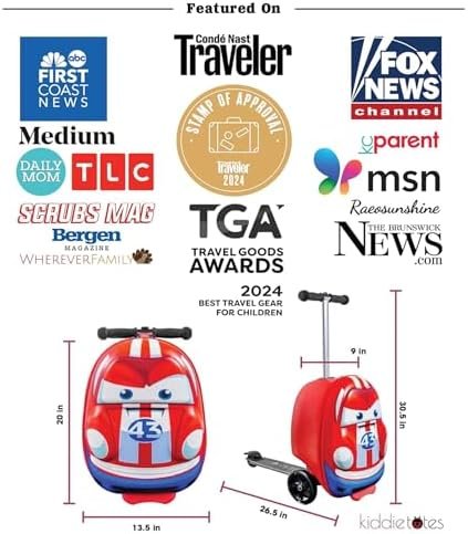 Kiddietotes 3-D Hardside Scooter Ride On Suitcase for Kids - Cute Lightweight Kids Luggage with Wheels - Fun LED Lights - Image 6