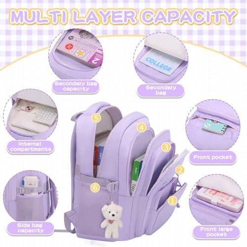Cute Girls Backpack for School Kids Travel College backpack for Women Teen Purple Bookbags Aesthetic Laptop Bagpack - Image 4