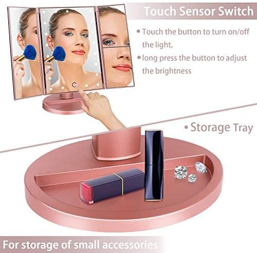 deweisn Dresser Mount Tri-Fold Lighted Vanity Mirror with 21 LED Lights, Touch Screen and 3X/2X/1X Magnification, Two Power Supply Modes Make Up Mirror,Travel Mirror - Image 4