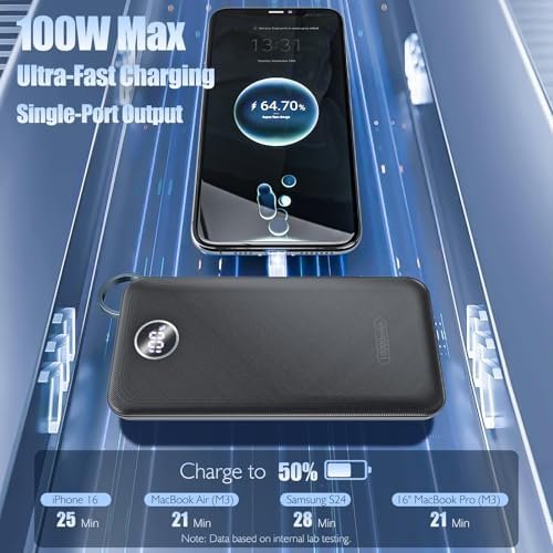Portable Charger, Compact 10000mAh Power Bank with Type-C Cable, 22.5W Fast Charging External Battery Pack with LED Digital Display for iPhone and Android Black - Image 5