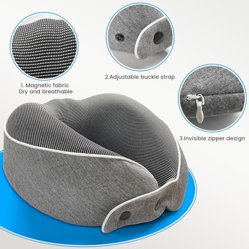 Travel Neck Pillow, Airplane Pillow with Eye Mask, Earplugs and Storage Box, Memory Foam Neck Travel Pillow for Airplanes, Offices and Cars, Breathable, Detachable (Adult, Grey) - Image 5