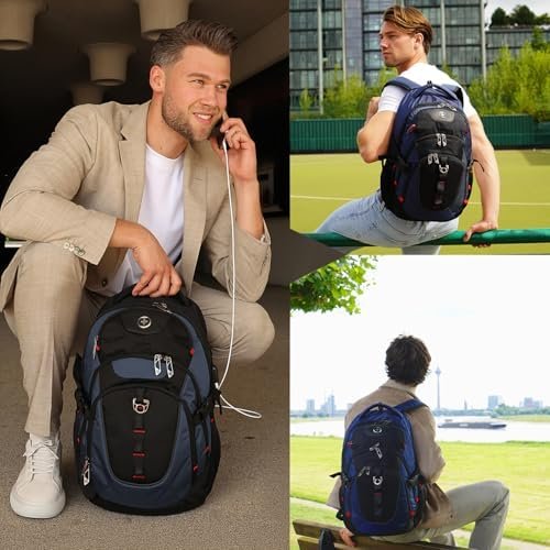 Swissdigital Design Laptop Backpack with USB Charging Port, Travel Backpack Fits 15.6 inches Computer, 31L College School Backpack for Men, Blue/Black | SD803-12 | Water Repellent - Image 8