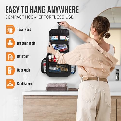 VENTURE 4TH Hanging Travel Toiletry Bag for Women & Men – Large Toiletry Organizer with 18 Compartments, Removable TSA Pouch, Travel Wash Bag for Toiletries, Makeup & Shaving Kit (Black) - Image 7