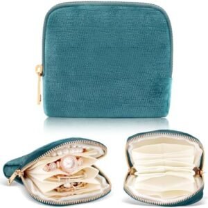 Zkptops Small Travel Jewelry Case Traveling Jewelry Organizer for Women Portable Jewelry Pouch Bags with Zipper Velvet Jewelry Storage Bag Organizer Earring Ring Holder Christmas Gift (Peacock Blue)