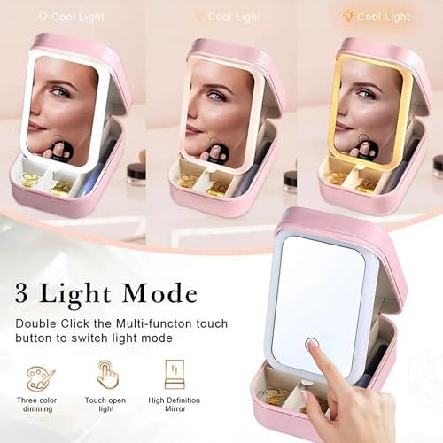 CALLIE Personalized Travel Jewelry Box for Women, Retro Gemstone Birth Flower PU Leather Jewelry Organizer Case with Name and LED Mirror, Valentine’s Day Birthday Gifts for Mom Sister Daughter Wife - Image 5