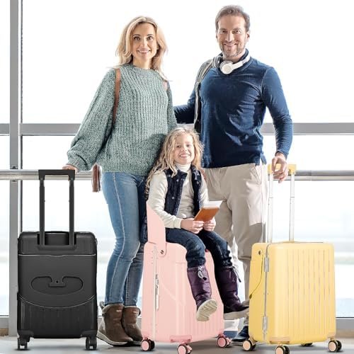 smilesun 20" Carry On Luggage with Seat For Kids & Adults，Hardside Ride On Suitcase with 360°Spinner and TSA Lock For Travel(Light Pink, 20-in) - Image 8