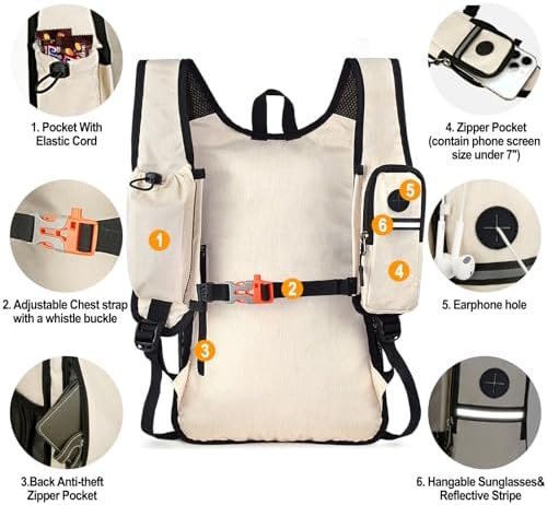 Seektop 15L Small Hiking Backpack for Women Men, Lightweight Hiking Packable Daypack with Phone Pocket for Travel Camping (Beige, 15L) - Image 3