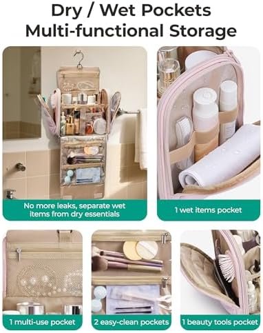 BAGSMART Travel Toiletry Bag with Removable Partition, Puffy Water-resistant Fabric Hanging Organizer for Full-Size Toiletries, Accessories, Black - Image 3