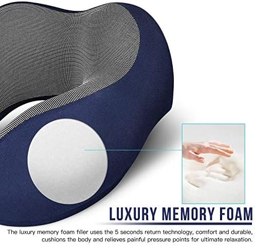MLVOC Travel Pillow 100% Pure Memory Foam Neck Pillow, Comfortable & Breathable Cover, Machine Washable, Airplane Travel Kit with 3D Contoured Eye Masks, Earplugs, and Luxury Bag, Standard (Blue) - Image 4