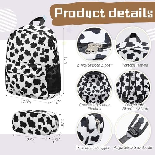 Redbaker 17 Inch 6 Pcs Kids Luggage Set Kids Rolling Luggage Double Pattern Suitcase for Boys Girls (Black and White, Cow Style) - Image 4