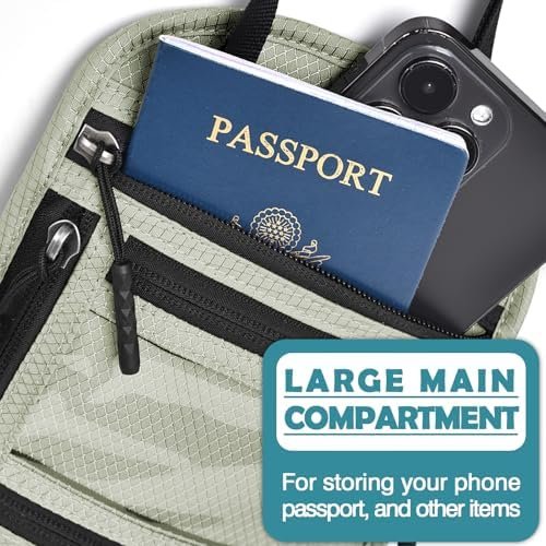 RFID Blocking Travel Neck Wallet–Hidden Passport Holder & Anti-Theft Money Pouch for Men & Women, Lightweight Concealed Travel Organizer with Adjustable Strap Secure Document (Grey Green) - Image 7