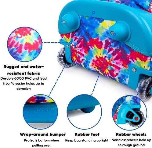 J World Sunny Rolling Backpack for Kids. Roller Bag With Wheels, Tie Dye - Image 4