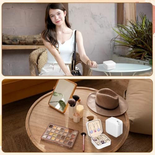 12 Pack Small Travel Jewelry Box Bridesmaid Proposal Gift Boxes Portable Mini Travel Jewelry Case PU Leather Earring Storage Box with Dividers for Women Girls Rings Necklace Earring Organizer, White - Image 6